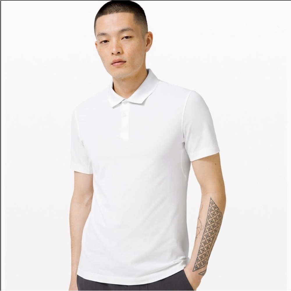 Lululemon Athletica Men’s Tech Pique Polo Shirt Golf Classic Design White L